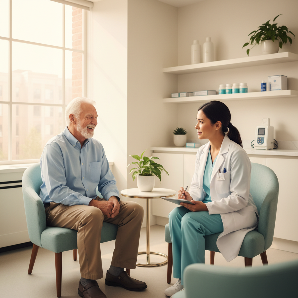 Friendly conversation between a clinician and an older adult
